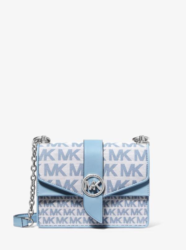 Damske Spojková Taška Michael Kors Greenwich Small Logo Jacquard and Leather Námornícka Modrá - Kabelky Michael Kors Lacne | FTIWY-3749
